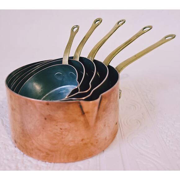 Vintage Havard Villedieu Copper Nesting Measuring Cups Made in France Set Five - Picture 1 of 16